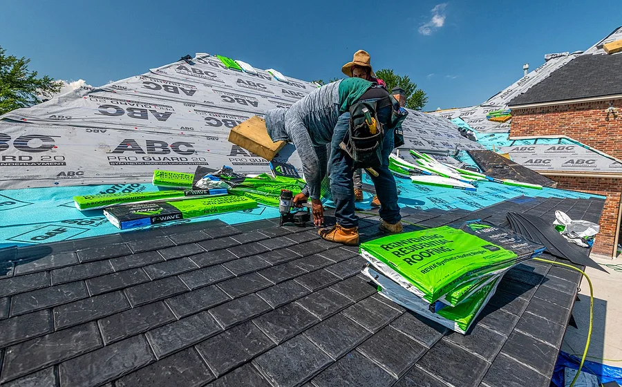 A flat felt roof with skylight